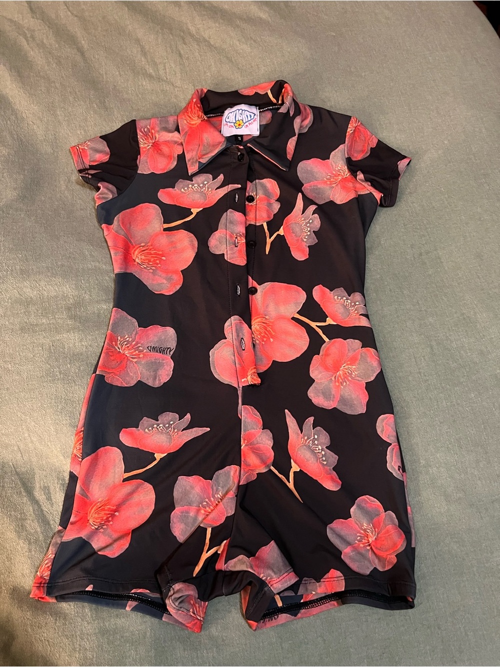 Omighty Black Red Floral Playsuit, size Small